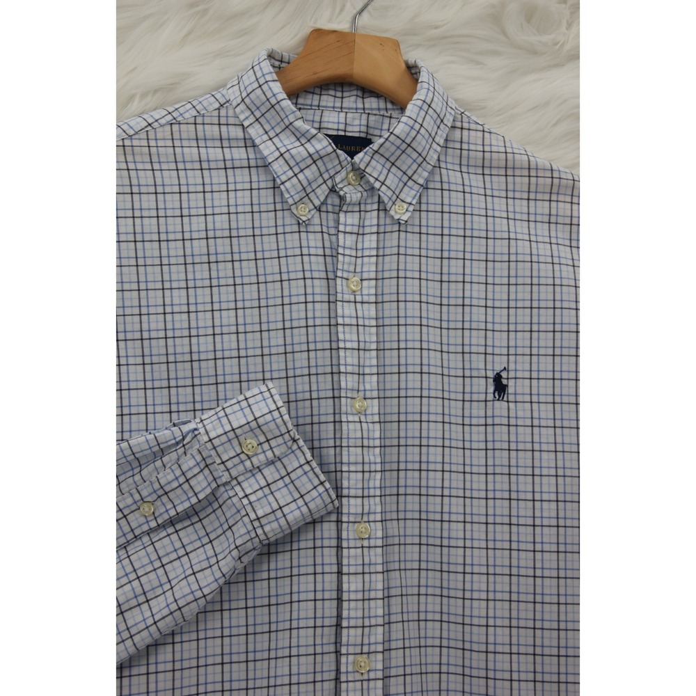 Ralph Lauren Blue Label Shirt Men's XL Blue White Plaid Preppy Classic Pony 1551